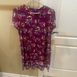 Magenta Pink Boho Print A line Dress knee length with pockets